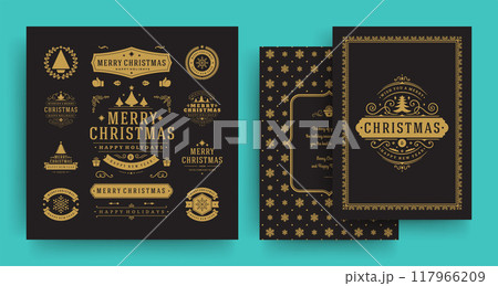 Christmas labels and badges vector design elements set with greeting card template. 117966209