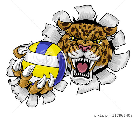 Jaguar Leopard Cheetah Panther Volleyball Mascot 117966405