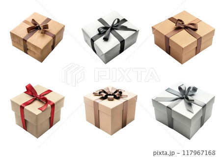 Six Gift Boxes with Different Colored Ribbons 117967168