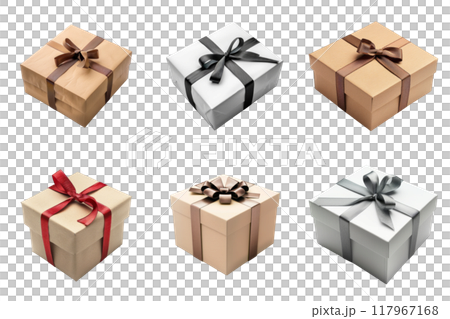Six Gift Boxes with Different Colored Ribbons 117967168