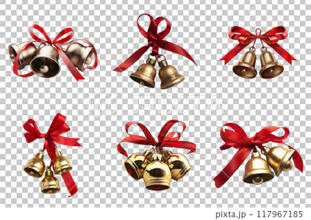 Golden Bells with Red Ribbon Bows 117967185