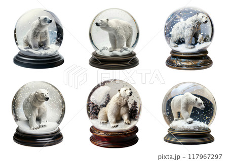 Six Snow Globes with Polar Bears in Winter Scenes 117967297