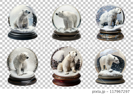 Six Snow Globes with Polar Bears in Winter Scenes 117967297