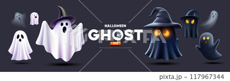 Halloween Ghost Black and white color, colletions banner design 117967344