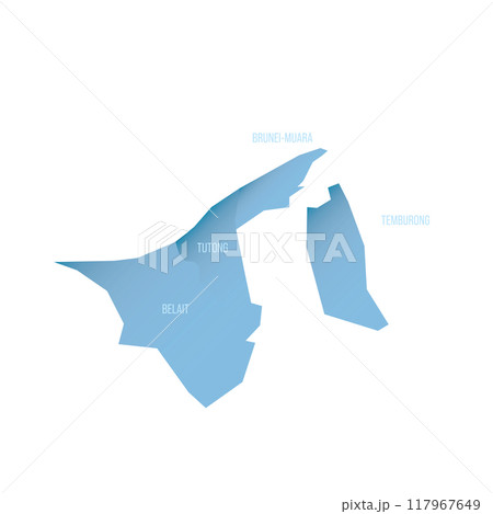 Brunei political map of administrative divisions - districts. Shaded vector map with 3D-like blue gradient and name labels 117967649