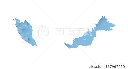 Malaysia political map of administrative divisions - states and federal territories. Shaded vector map with 3D-like blue gradient and name labels 117967650