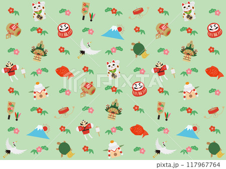 正月のパターンのイラスト_緑 117967764