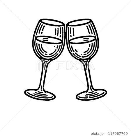 手描き風のシンプルな白ワインのイラスト素材 手描き風のシンプルな白ワインのイラスト素材 117967769