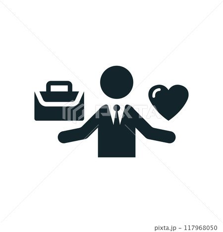 Businessman choosing love over work icon depicting work life balance 117968050