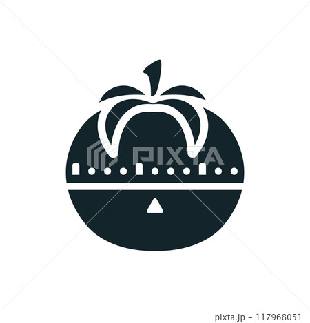 Pomodoro technique time management tool icon showing tomato shape clock for productivity Pomodoro technique time management tool icon showing tomato shape clock for productivity 117968051