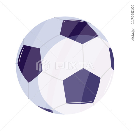 Flat vector illustration of a modern soccer ball with black and white patches on a white background representing sports equipment commonly used in the game of football Flat vector illustration of a modern soccer ball with black and white patches on a white background representing sports equipment commonly used in the game of football 117968100