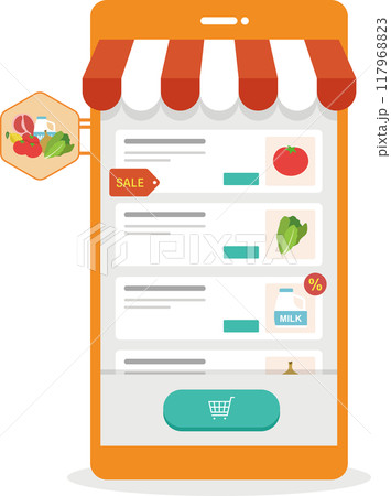 野菜を販売しているネットスーパー フラットなベクターイラスト 野菜を販売しているネットスーパー フラットなベクターイラスト 117968823