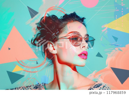 Summer woman collage. Retro minimalism artwork. Fashion funky girl poster. Trendy pop surrealism female character 117968859