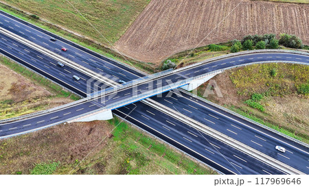 Arial view of Modern transportation with Expressway Road highway Top view. Important infrastructure. 117969646