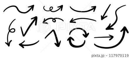 ベクターのペンの手書きの矢印セット 白黒 117970119