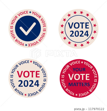 Vote 2024. Round sticker set. Election campaign. Flat isolated vector illustration 117970122