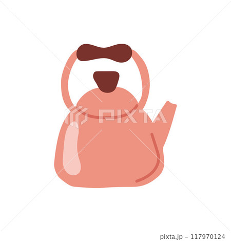 Kettle in pink color flat style. Teapot design. Vector illustration isolated on a white background. Kettle in pink color flat style. Teapot design. Vector illustration isolated on a white background. 117970124