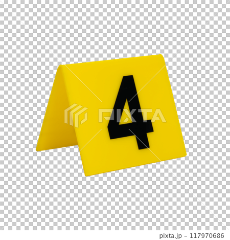 Crime scene investigation. Yellow evidence identification marker on transparent background number 4 117970686
