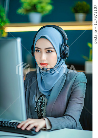 business Asian Muslim woman using computerのイラスト素材 [117971107] - PIXTA