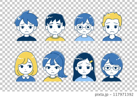 Children's icon illustration set Bust up Sad Blue, Yellow 117971392