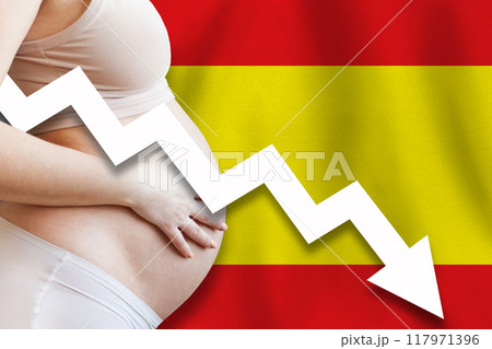 Spain increasing birth rate. Demographics and pregnancy in Spain concept.  117971396