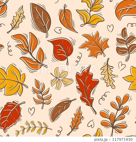 Colorful autumn seamless pattern with falling dry foliage 117971930