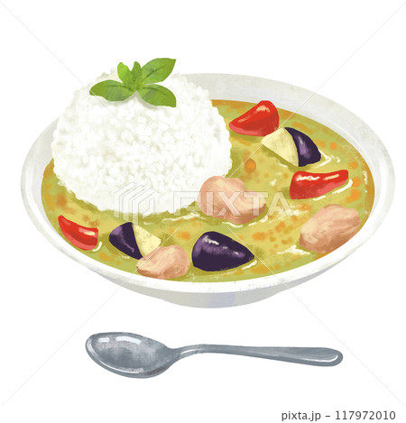 タイカレー　グリーンカレー　カレーライスのイラスト 117972010