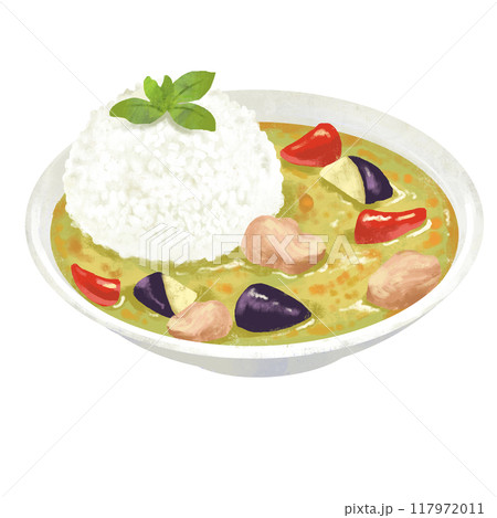 タイカレー　グリーンカレー　カレーライスのイラスト 117972011