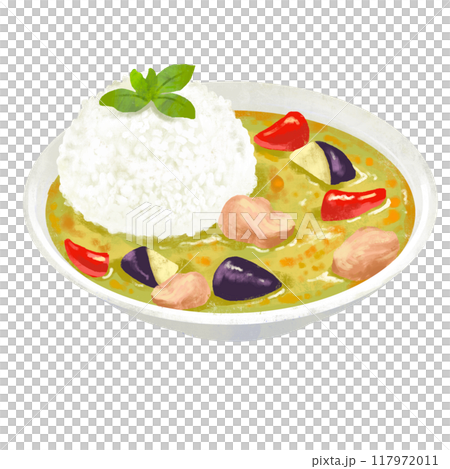 タイカレー　グリーンカレー　カレーライスのイラスト 117972011