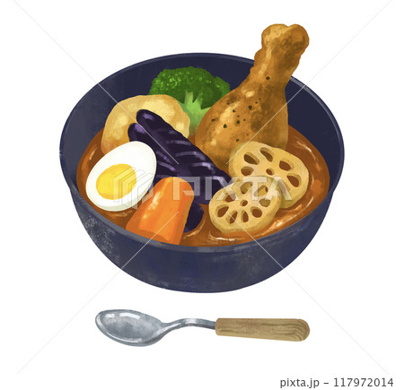 スープカレー　カレーライスのイラスト 117972014