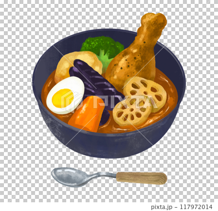 スープカレー　カレーライスのイラスト 117972014