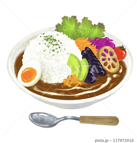 おしゃれなカフェカレー　カレーライスのイラスト 117972018