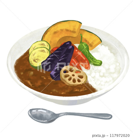 夏野菜カレー　カレーライスのイラスト 117972020
