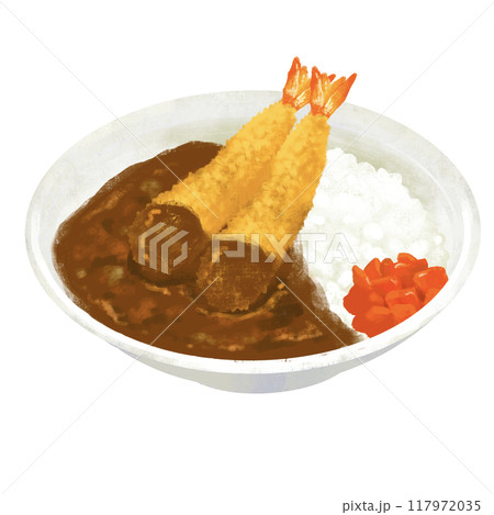 エビフライカレー　カレーライスのイラスト 117972035
