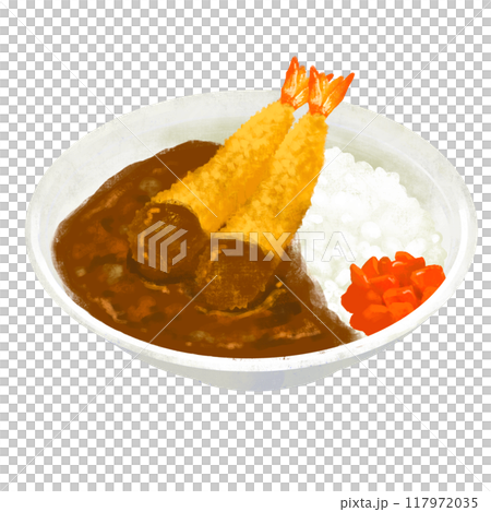 炸蝦咖哩咖哩飯插畫 117972035