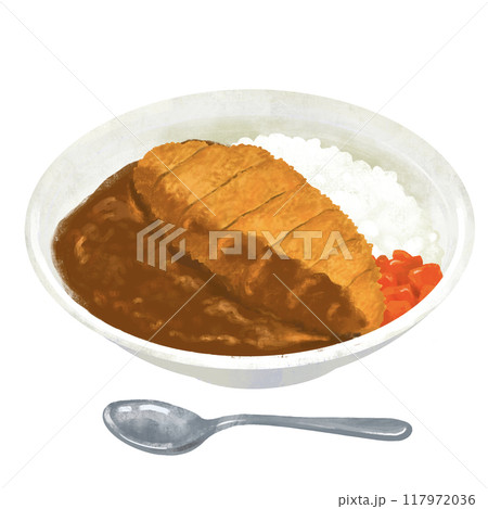 カツカレー　かつカレー　カレーライスのイラスト 117972036