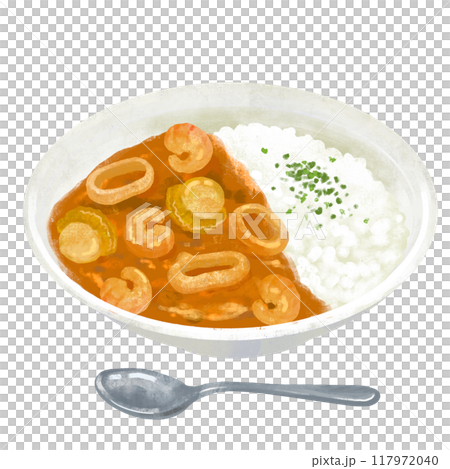 シーフードカレー　カレーライスのイラスト 117972040