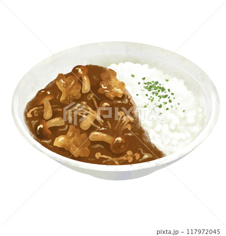 きのこのカレー　カレーライスのイラスト 117972045