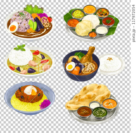 いろんなカレーのイラストセット4　カレーライスのイラスト 117972054
