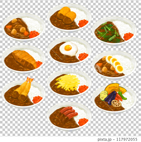 各種咖哩插圖集 3 咖哩飯插圖澆頭 117972055