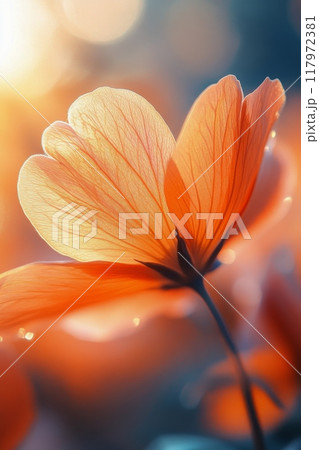 Beautiful orange flower illuminated by soft sunlight during the golden hour in nature Beautiful orange flower illuminated by soft sunlight during the golden hour in nature 117972381