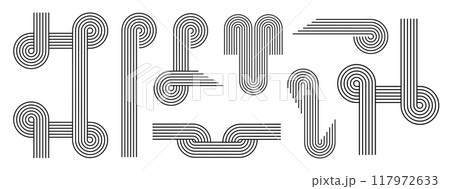 Linear abstract geometric elements, circle, arch, wave, retro mid-century shapes icon set in boho zen style. Bauhaus pattern design memphis swiss. Editable stroke vector. Linear abstract geometric elements, circle, arch, wave, retro mid-century shapes icon set in boho zen style. Bauhaus pattern design memphis swiss. Editable stroke vector. 117972633