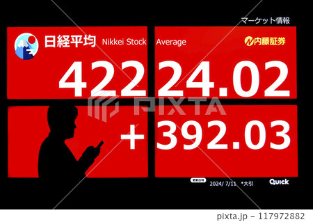日本の東京都市景観初4万2000円台突破。3日連続史上最高値更新…株価/終値＝11日、日本橋兜町 117972882