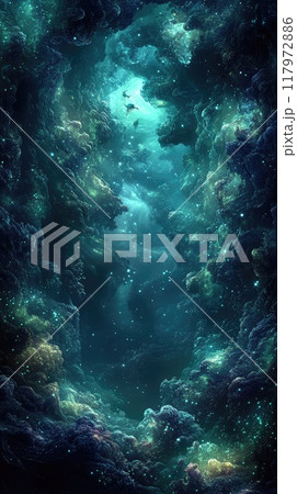 Abstract wallpaper depicting whales swimming through interstellar clouds Abstract wallpaper depicting whales swimming through interstellar clouds 117972886