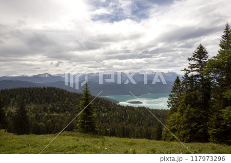 View to Walchensee lake, Bavaria, Germany in summertime 117973296