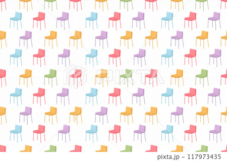 パステルカラー、カラフルな椅子のシームレスパターン、白背景 117973435