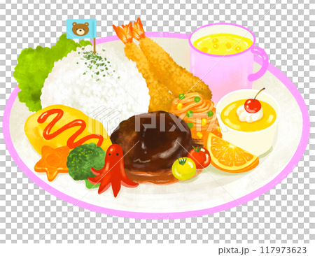 かわいいお子様ランチのイラスト 117973623