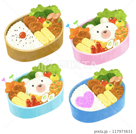 いろんなお弁当のイラストセット　キャラ弁 117973631