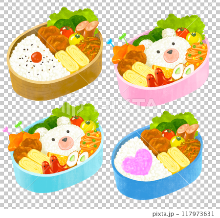 いろんなお弁当のイラストセット　キャラ弁 117973631