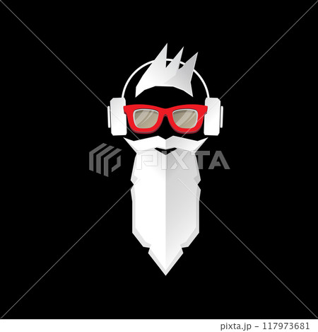 Christmas hipster poster for party or greeting card. Vector illustration. Santa Hipster Claus isolated on black background. vector merry Christmas paper style art design template 117973681